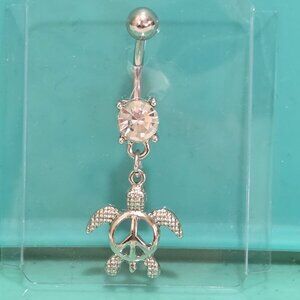 Naval Barbell Belly Button Stainless Steel Peace Turtle 14 Guage New In Package